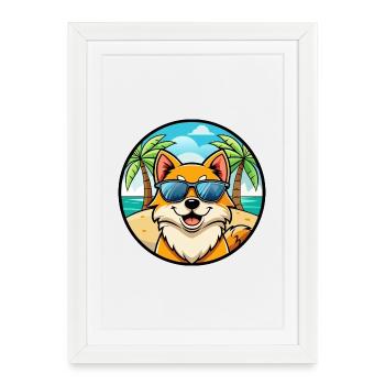 Lunettes de soleil de poméranie de race de chien de dessin animé plage - Affiche encadrée (27 × 37 cm) - blanc - Devant
