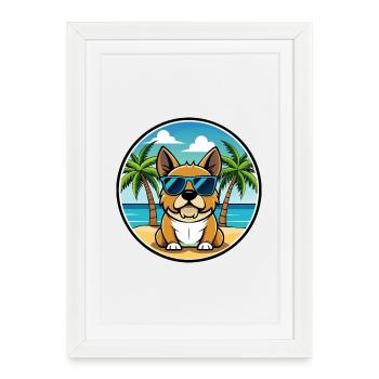 Perro De Presa Mallorquin Dog Breed Cartoon Beach - Framed poster (27 × 37 cm) - white - Front