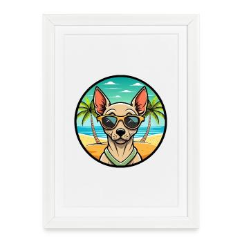 Race de chien sans poils péruvienne dessin animé lunettes de soleil plage - Affiche encadrée (27 × 37 cm) - blanc - Devant