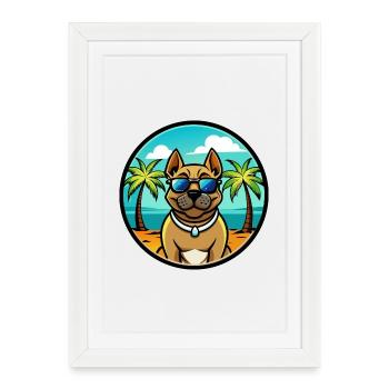 Perro De Presa Canario Dog Breed Cartoon Beach - Framed poster (27 × 37 cm) - white - Front