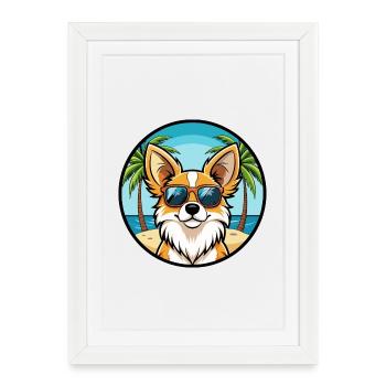 Papillon Dog Breed Cartoon Sunglasses Beach - Framed poster (27 × 37 cm) - white - Front