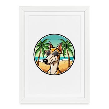 Old Croatian Sighthound Dog Breed Cartoon Beach - Framed poster (27 × 37 cm) - white - Front