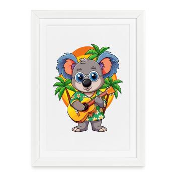 Funny Koala Cartoon Summer Beach Sunglasses Guitar - Framed poster (27 × 37 cm) - white - Front