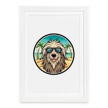 Bergamasco Chien Race Dessin Animé Lunettes De Soleil Plage - Affiche encadrée (27 × 37 cm) - blanc - Devant