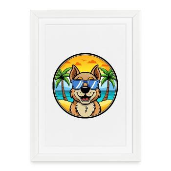 Berger De Beauce Dog Breed Cartoon Sunglass Beach - Framed poster (27 × 37 cm) - white - Front