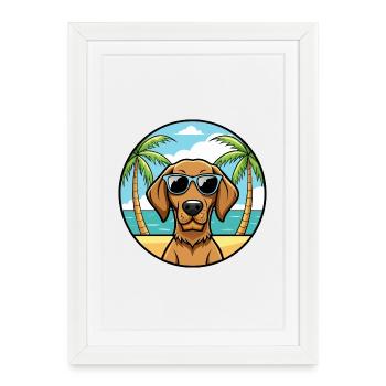 Vizsla à poil dur race de chien dessin animé lunettes de soleil plage - Affiche encadrée (27 × 37 cm) - blanc - Devant