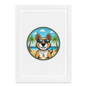 Teddy Roosevelt Terrier Race Chien Dessin Animé Plage - Affiche encadrée (27 × 37 cm) - blanc - Devant