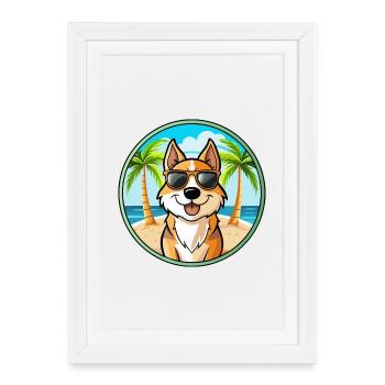 Norrbottenspets Dog Breed Cartoon Sunglasses Beach - Framed poster (27 × 37 cm) - white - Front