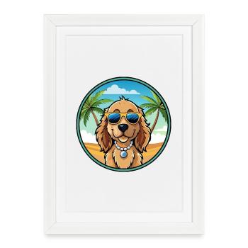 Norfolk Spaniel Dog Breed Cartoon Sunglasses Beach - Framed poster (27 × 37 cm) - white - Front
