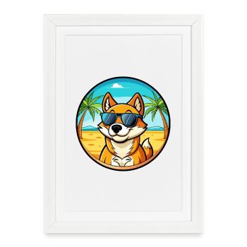 Lunettes de soleil de dessin animé de race de chien chantant de Nouvelle-Guinée - Affiche encadrée (27 × 37 cm) - blanc - Devant