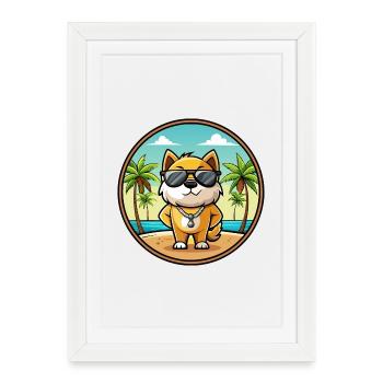Milieu Asiatique Ovtcharka Chien Race Dessin Animé Plage - Affiche encadrée (27 × 37 cm) - blanc - Devant