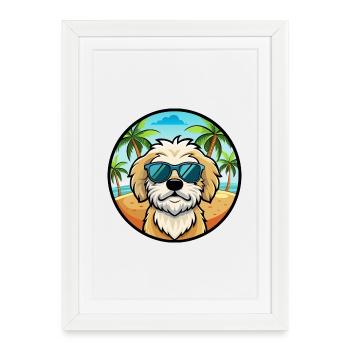 Maltipoo Chien Race Dessin Animé Lunettes de Soleil Plage - Affiche encadrée (27 × 37 cm) - blanc - Devant