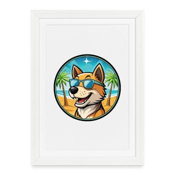 Lucas Terrier Chien Race Dessin Animé Lunettes de Soleil Plage - Affiche encadrée (27 × 37 cm) - blanc - Devant