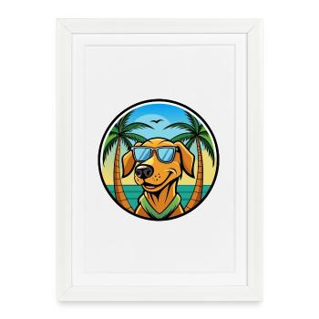 Chien de chasse lituanien race dessin animé lunettes de soleil plage - Affiche encadrée (27 × 37 cm) - blanc - Devant