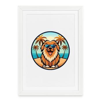 Leonberger Chien Race Dessin Animé Lunettes de Soleil Plage - Affiche encadrée (27 × 37 cm) - blanc - Devant