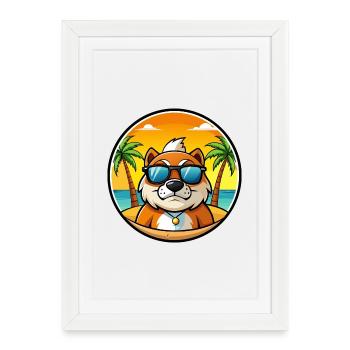 Lunettes de soleil de chasse de race de chien de garde de Moscou plage - Affiche encadrée (27 × 37 cm) - blanc - Devant