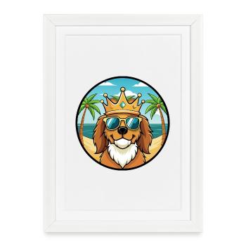 King Charles Dog Breed Cartoon Sunglasses Beach - Framed poster (27 × 37 cm) - white - Front