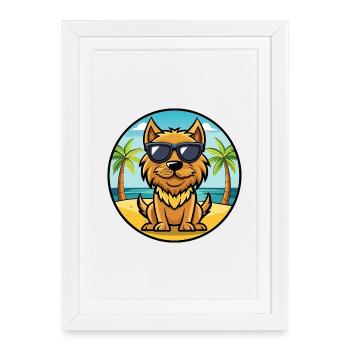 Griffon Fauve De Bretagne Race De Chien Dessin Animé Plage - Affiche encadrée (27 × 37 cm) - blanc - Devant