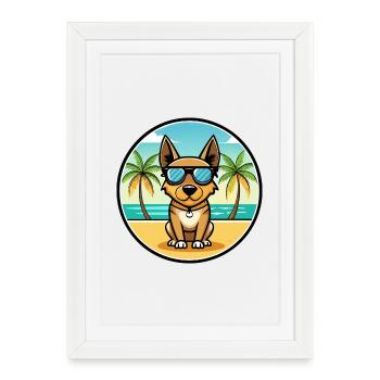 Lancashire Heeler Chien Race Dessin Animé Lunettes De Soleil Plage - Affiche encadrée (27 × 37 cm) - blanc - Devant