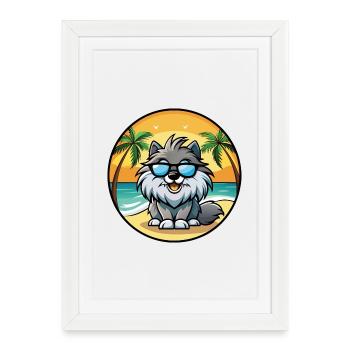 Keeshond Chien Race Dessin Animé Lunettes de Soleil Plage - Affiche encadrée (27 × 37 cm) - blanc - Devant
