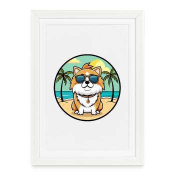 Japonais Chin Chien Race Dessin Animé Lunettes De Soleil Plage - Affiche encadrée (27 × 37 cm) - blanc - Devant