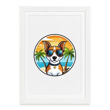 Jack Russell Terrier Chien Race Dessin Animé Lunettes de Soleil - Affiche encadrée (27 × 37 cm) - blanc - Devant