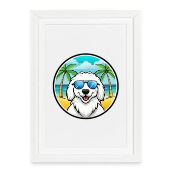 Great Pyrenees Dog Breed Cartoon Sunglasses Beach - Framed poster (27 × 37 cm) - white - Front