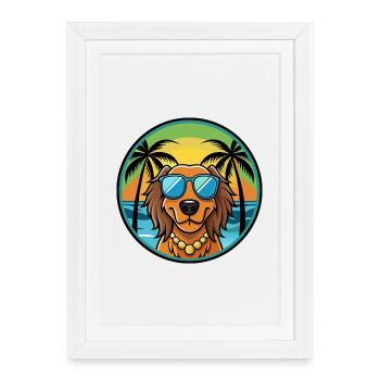 Gordon Setter Chien Race Dessin Animé Lunettes de Soleil Plage - Affiche encadrée (27 × 37 cm) - blanc - Devant