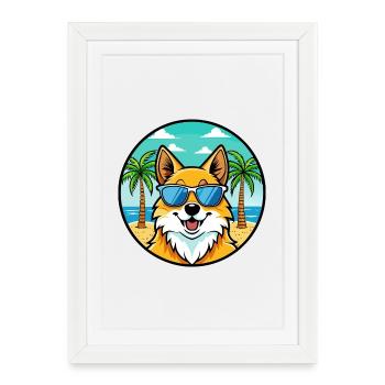 Lunettes de soleil de dessin animé de race de chien Spitz allemand plage - Affiche encadrée (27 × 37 cm) - blanc - Devant
