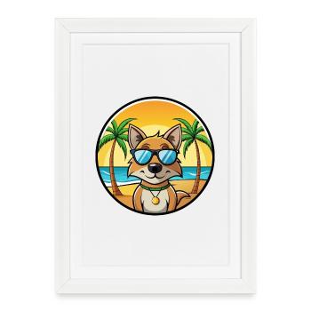 Indien Paria Chien Race Dessin Animé Lunettes De Soleil Plage - Affiche encadrée (27 × 37 cm) - blanc - Devant