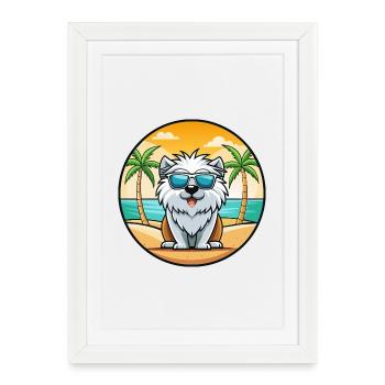 Himalaya chien de berger race dessin animé lunettes de soleil plage - Affiche encadrée (27 × 37 cm) - blanc - Devant