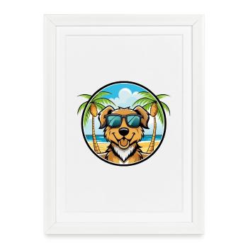Hovawart Chien Race Dessin Animé Lunettes de Soleil Plage - Affiche encadrée (27 × 37 cm) - blanc - Devant