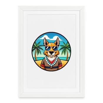 Lièvre Indien Chien Race Dessin Animé Lunettes De Soleil Plage - Affiche encadrée (27 × 37 cm) - blanc - Devant