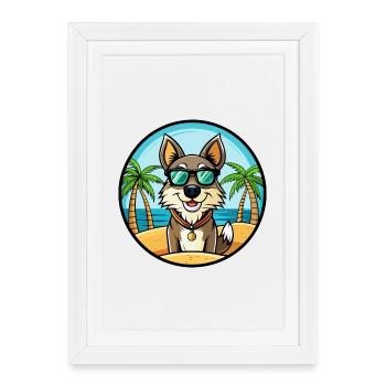 Berger géorgien race dessin animé lunettes de soleil plage - Affiche encadrée (27 × 37 cm) - blanc - Devant