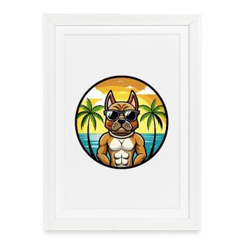 German Boxer Dog Breed Cartoon Sunglasses Beach - Framed poster (27 × 37 cm) - white - Front