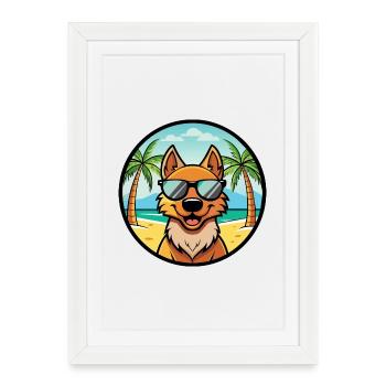 Frisian Pointing Dog Breed Cartoon Sunglass Beach - Framed poster (27 × 37 cm) - white - Front