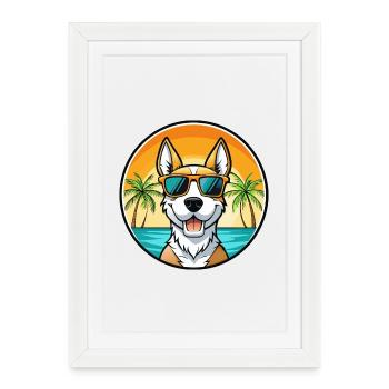 Fox Terrier Smooth Dog Breed Cartoon Sunglasses - Framed poster (27 × 37 cm) - white - Front