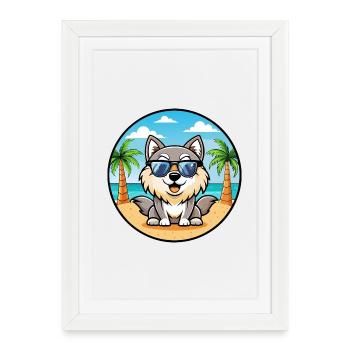 Finlandais Lapon Race Chien Dessin Animé Lunettes De Soleil Plage - Affiche encadrée (27 × 37 cm) - blanc - Devant