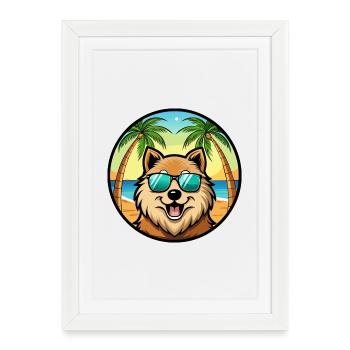 Eurasier Dog Breed Cartoon Sunglasses Beach - Framed poster (27 × 37 cm) - white - Front