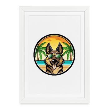 East European Shepherd Dog Breed Cartoon Beach - Framed poster (27 × 37 cm) - white - Front
