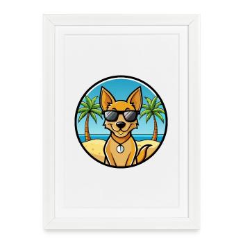 Dingo Dog Breed Cartoon Sunglasses Beach - Framed poster (27 × 37 cm) - white - Front