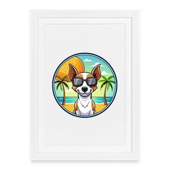 Decker Rat Terrier Hunderasse Cartoon Sonnenbrille - Gerahmtes Poster (27 × 37 cm) - Weiß - Vorne