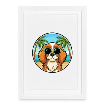 Cavalier King Charles Spaniel Race Chien Dessin animé - Affiche encadrée (27 × 37 cm) - blanc - Devant