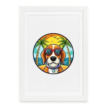 Bracco Italiano Chien Race Dessin Animé Lunettes De Soleil Plage - Affiche encadrée (27 × 37 cm) - blanc - Devant