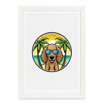 Curly Coated Retriever Dog Breed Cartoon Beach - Framed poster (27 × 37 cm) - white - Front