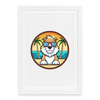 Cumberland Chien de berger Race Cartoon Lunettes de soleil Beach - Affiche encadrée (27 × 37 cm) - blanc - Devant
