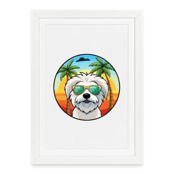 Coton De Tulear Chien Race Dessin Animé Lunettes De Soleil Plage - Affiche encadrée (27 × 37 cm) - blanc - Devant