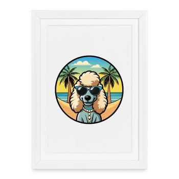 Corded Poodle Dog Breed Cartoon Sunglasses Beach - Framed poster (27 × 37 cm) - white - Front