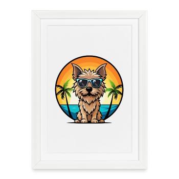 Cairn Terrier Chien Race Dessin Animé Lunettes De Soleil Plage - Affiche encadrée (27 × 37 cm) - blanc - Devant