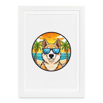Berger d’Asie centrale Race Cartoon Beach - Affiche encadrée (27 × 37 cm) - blanc - Devant